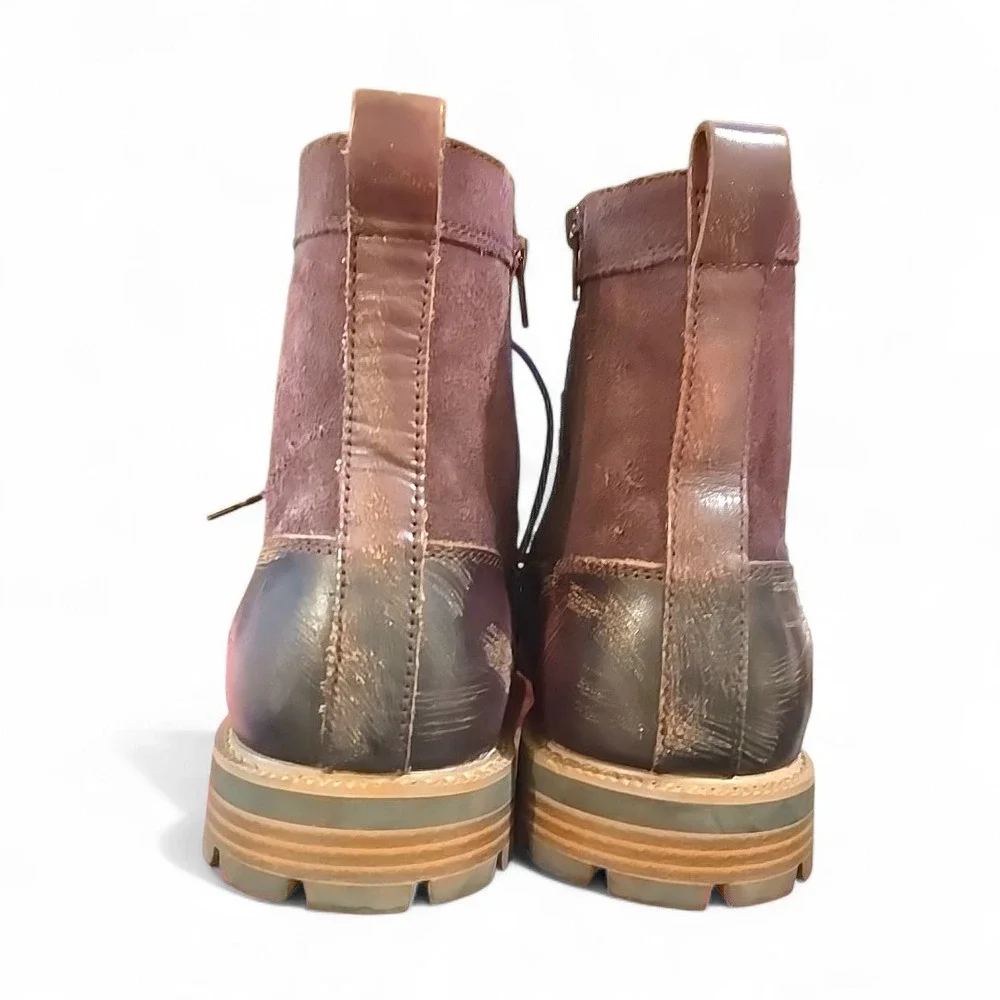 La Milano Jace II Leather Boots Men 12 Burgundy Distressed Side Zip Lug Sole EUC